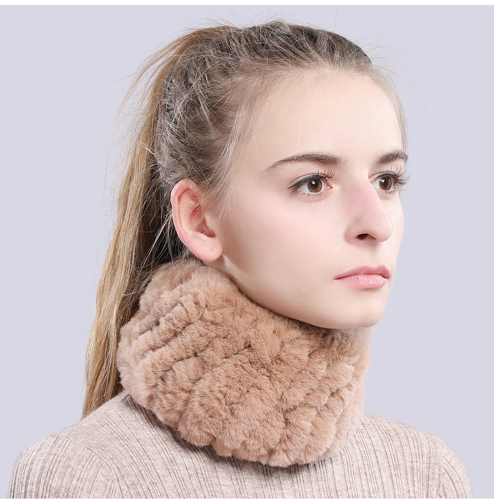 Women Real Fur Handmade Stretch Fur Scarf Knit Genuine Rex Rabbit Fur Headbands Girls Natural Fur Ring Cowl Snood Scarves Winter