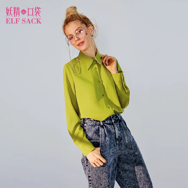 Женская блузка ELFSACK белая с квадратным воротником и длинным рукавом|female shirts|top