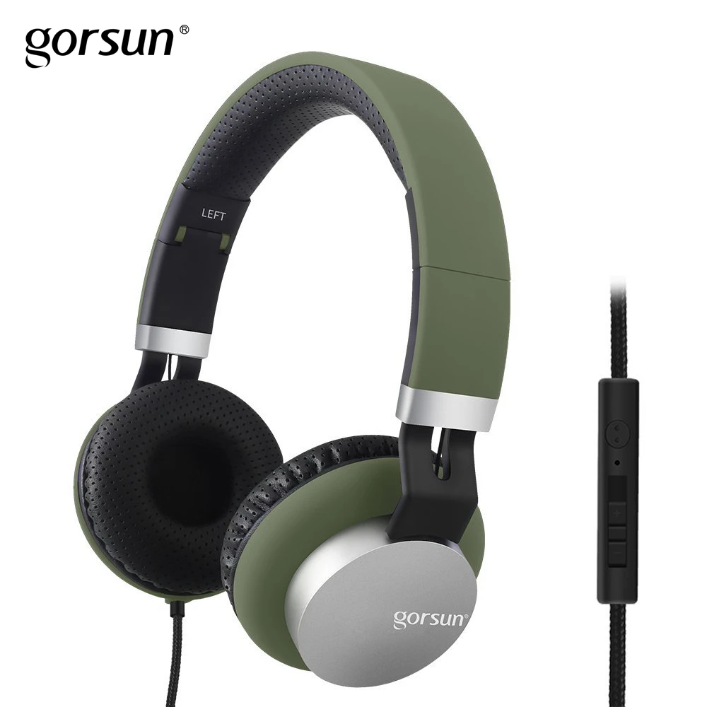 Наушники на ухо Gorsun GS789 Регулируемое оголовье с встроенным микрофоном и регулятором громкости для смартфонов iPhone ПК Xiaomi - Цвет: Army Green
