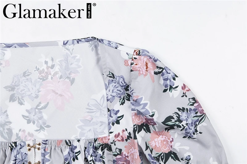 Glamaker, топ с пышными рукавами и цветочным принтом, сексуальные майки, женская летняя укороченная одежда, укороченный топ, Женский Топ с квадратным воротником, уличная одежда
