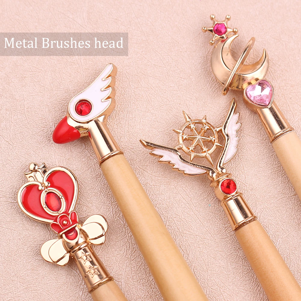 Кисть для макияжа с бамбуковой ручкой, инструмент Sailor Moon/Cardcaptor Sakura, кисти для макияжа, металлическая головка щетки, розовые мягкие волосы, Pinceaux Maquillage