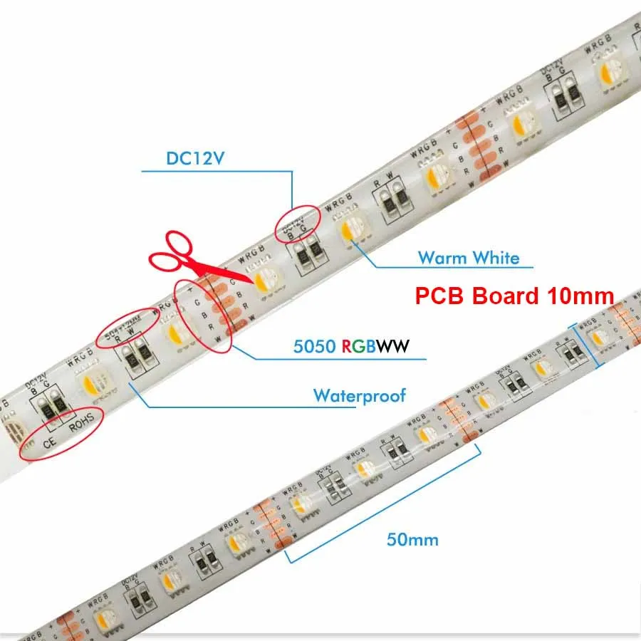 5-20 м RGB/W Светодиодная лента 5050 водонепроницаемая IP20/IP65 DC12V 4 цвета в 1 Светодиодный светильник с чипом+ пульт дистанционного управления+ светодиодный блок питания