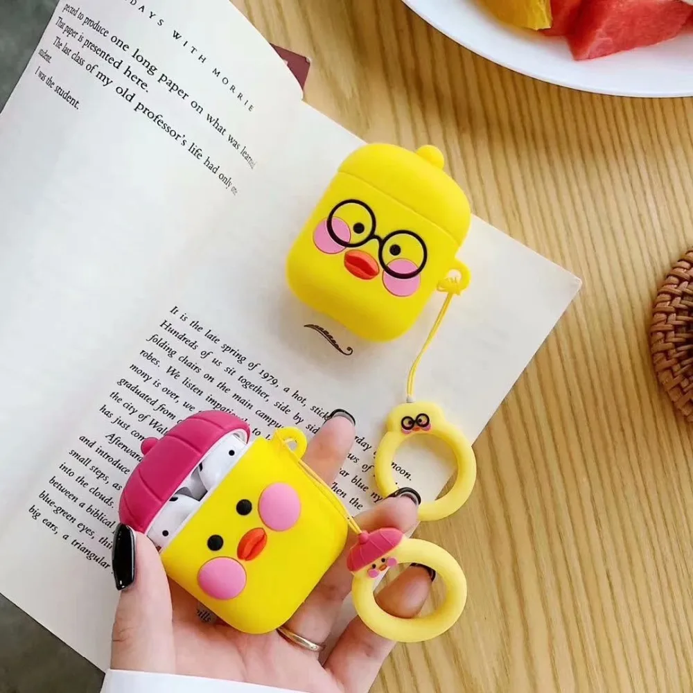 Чехол для Airpods с 3D милым мультяшным изображением желтой утки, силиконовая утка, Bluetooth, беспроводной чехол для наушников для Apple Air pods, чехол для Earpods