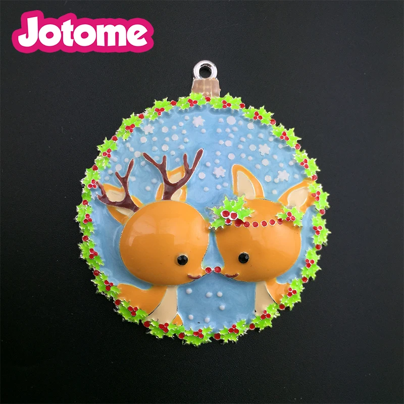 

Blue enamel Christmas double deers reindeer Ornament ball pendant
