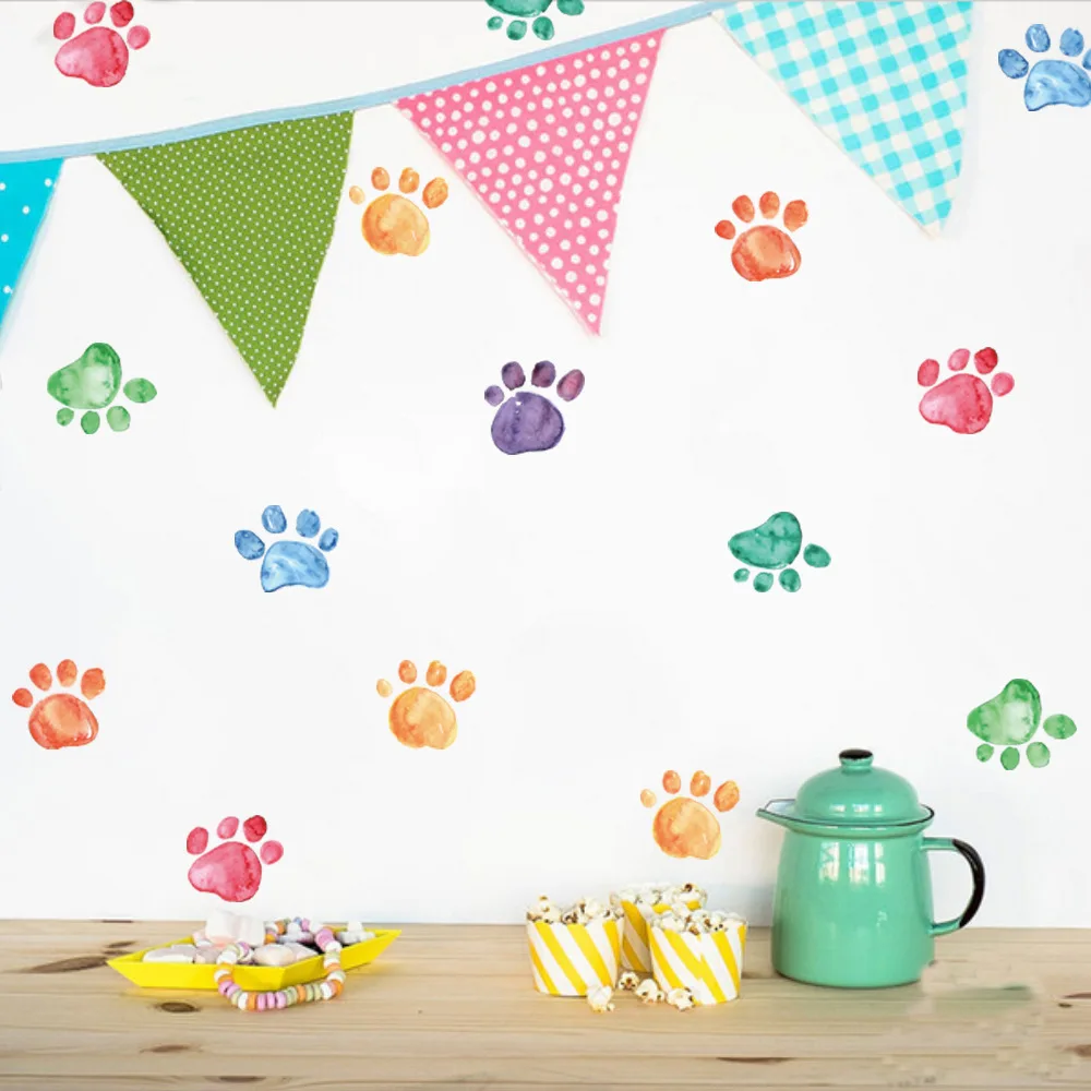 

Nordic ins wall sticker PVC Kindergarten environment layout Home party decoration DIY color paw print Background wall sticker