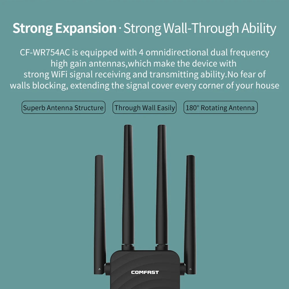 1200 Мбит/с COMFAST CF-WR754AC Беспроводной Wi-Fi расширитель диапазона 2 4/5 ГГц