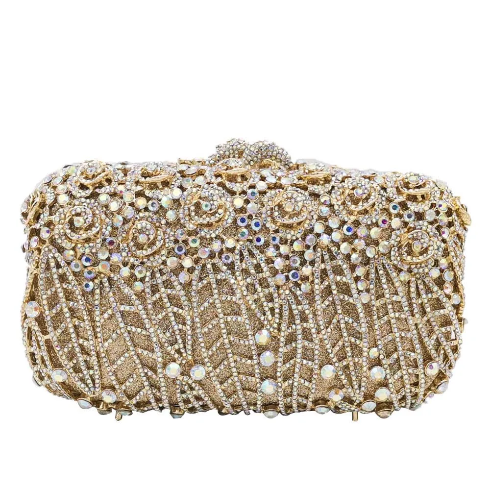 Gold Silver Bag Бутик De FGG ослепительный цветочный клатч сумочки-косметички женские хрустальные вечерние сумки Свадебные вечерние кошельки и сумки Сумка для ужина - Цвет: Gold Silver Bag