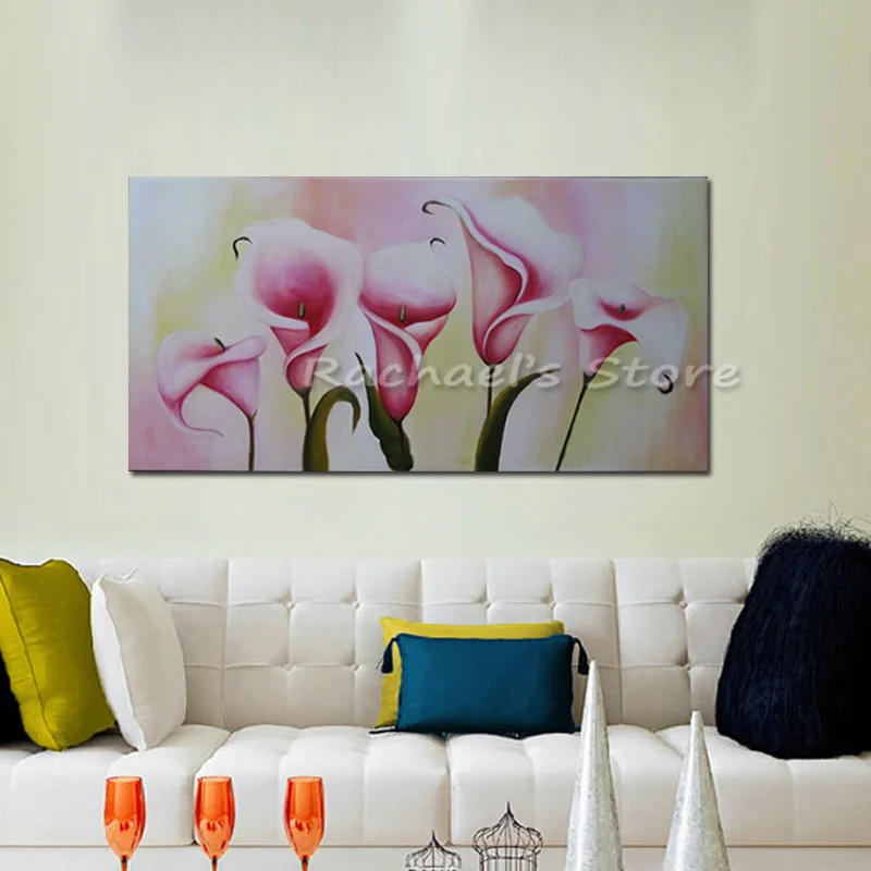 

Hand Painted Pink Calla Flower Acrylic Oil Painting Modern Flower Wall Picture for Bar Hotel Lavatory Coffee Home decor No Frame