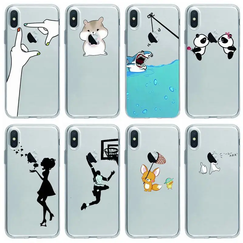 Чехол для iphone 8 plus 5 5S se 6 7 X xs XR Силиконовые чехлы панда Баскетбол девушка Акула