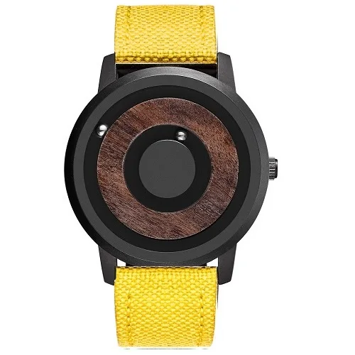 Yellow Canvas Strap EUTOUR простые унисекс часы с магнитным приводом для мужчин и женщин новинка деревянный циферблат нержавеющая сталь кожа холст ремешок наручные часы - Цвет: Yellow Canvas Strap