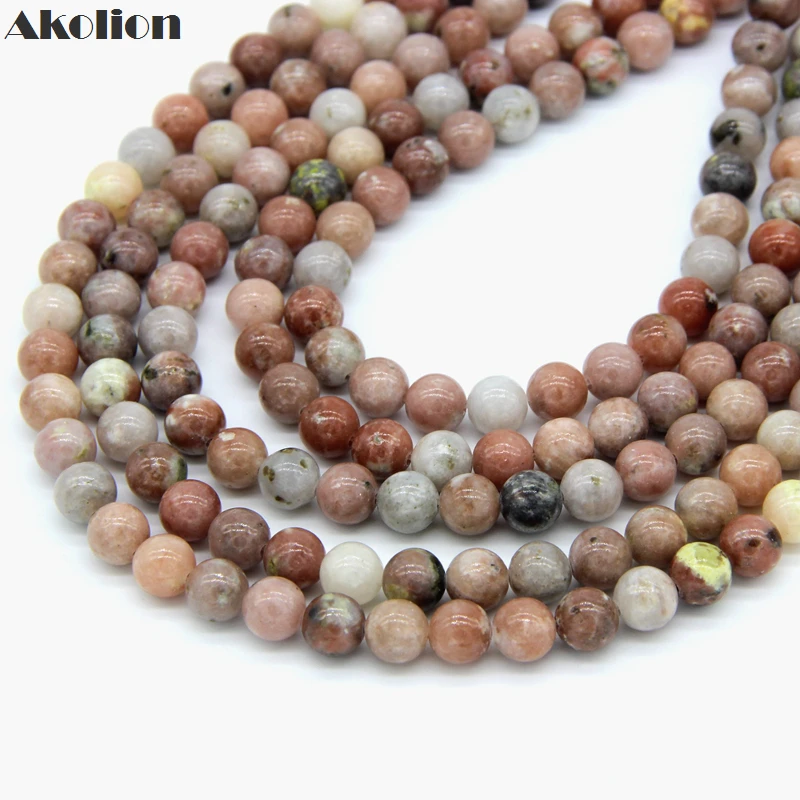 Akolion Lepidolite круглые бусины натуральный розовый камень Mala для изготовления