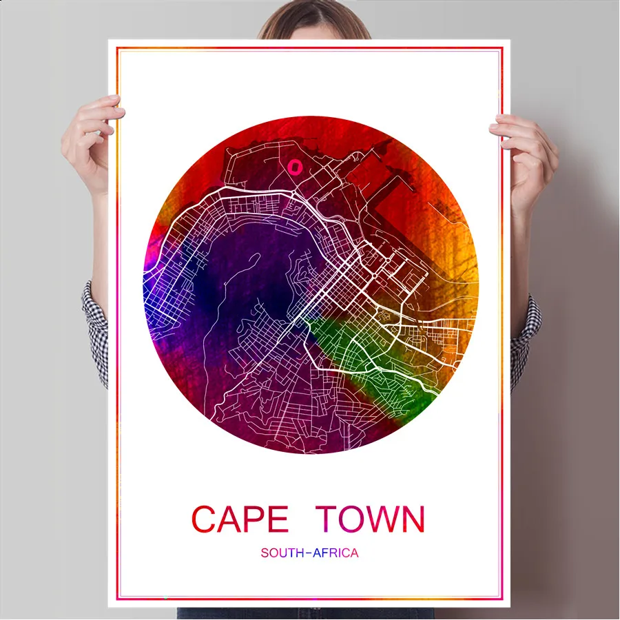 Карта городов мира в Кейптаун Южная Африка печать плаката на Бумага или холст