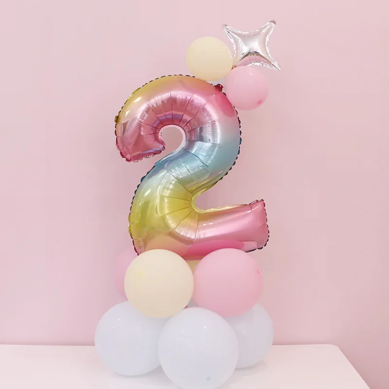 Multicolor 2 Шары с цифрами, украшения для дня рождения, Детские шары, цифры из фольги, баллон для детей 1, 2, 3, 4, 5, 6, 7, 8, 9 лет, Веселый балон для мальчиков и девочек - Цвет: Multicolor 2