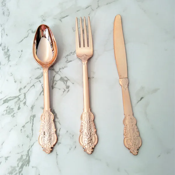 12 комплектов/36 шт Розовое золото пластиковые вечерние столовые приборы