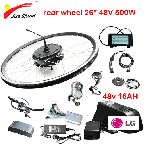 26 rear wheel 16ah 48 V 500 W комплект преобразования электрического велосипеда с литиевой батареей 48 V горный электровелосипед комплект E-Bike 2" 26" 700C/2" Мотор колеса - Цвет: 26 rear wheel 16ah