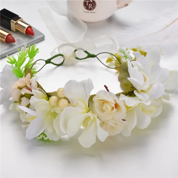 1100 cream Весенний цветок венок женская голова Корона девушки цветочные аксессуары для волос - Цвет: 1100 cream