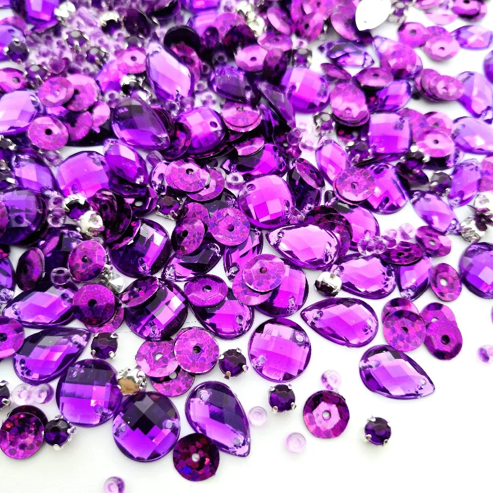 Смешанные фиолетовые пришитые декоративные стразы AB со стразами для шитья
