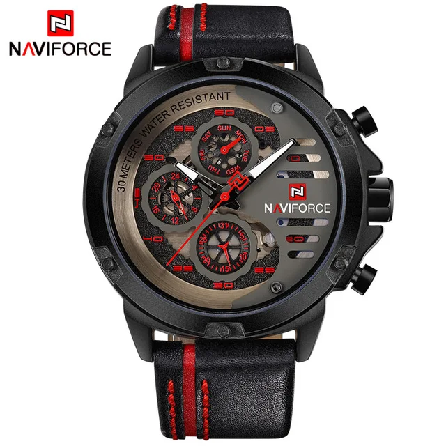 black red NAVIFORCE мужские s часы лучший бренд класса люкс водонепроницаемые кварцевые часы с датой мужские кожаные спортивные наручные часы мужские водонепроницаемые часы Прямая поставка - Цвет: black red