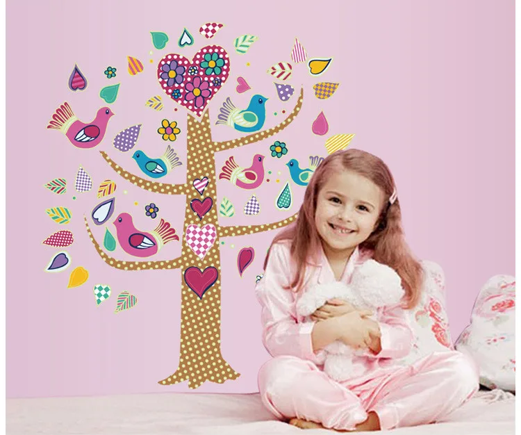 New Arrival DIY Flower Bird Tree Luminous Fluorescence Wall Stickers kids room home decor wall decals ABQ9617 Free shipping | Дом и сад