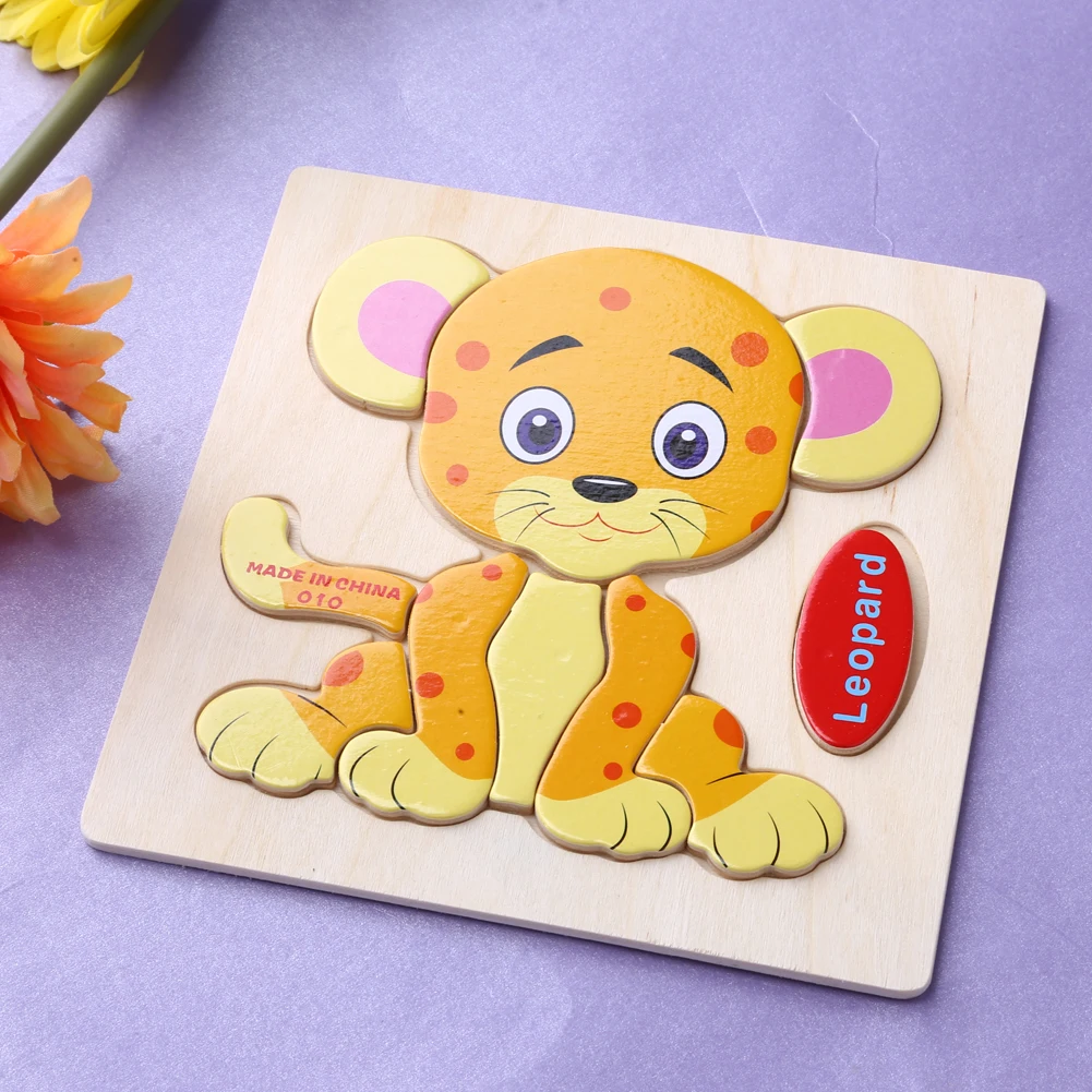 Leopard Мультяшные животные объемные Пазлы игрушка для малышей головоломка игрушка цветные Развивающие головоломки игрушки для детей подарки на день рождения - Цвет: Leopard