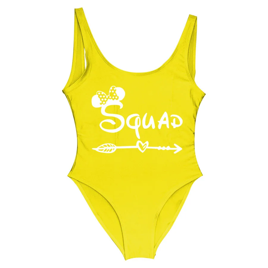 Squad Yellow Сдельный купальник для невесты и команды, милый Принт, сексуальные стринги, купальник для женщин, с высокой посадкой, купальный костюм, открытая спина, черный, пляжный, монокини, боди - Цвет: Squad Yellow
