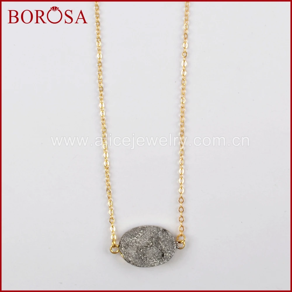 

BOROSA 5/10PCS 16" Gold Color Oval Rainbow Titanium Galaxy Druzy Quartz Connector Necklace Jewelry for Women G1617-N