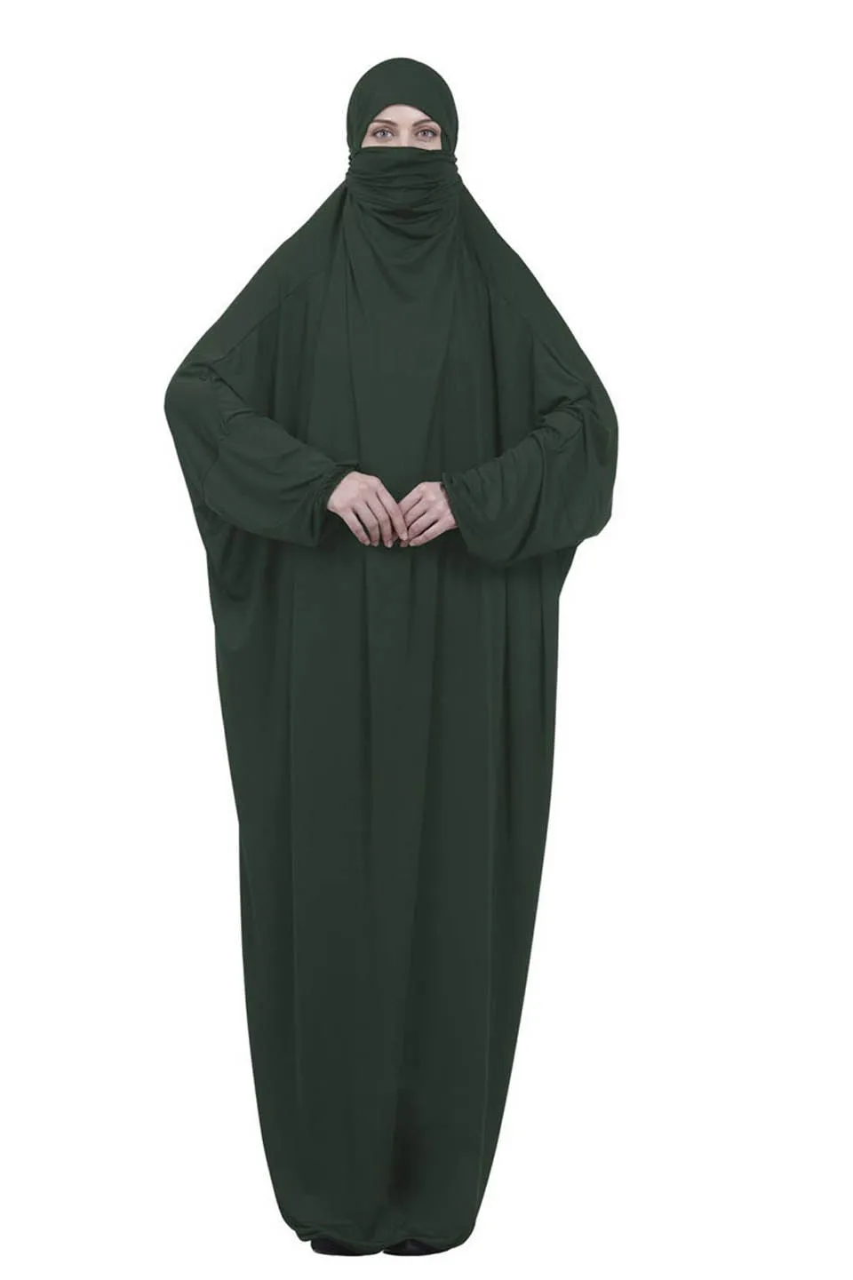 Новое мусульманское платье рукав летучая мышь abaya Дубай платье хиджаб мусульманский хиджаб шарф в масках мусульманская одежда Рамадан Молитвенное платье - Цвет: green