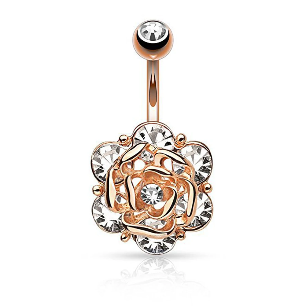 

Rhinestone Navel Ring Rose Flower Belly Women Sexy Bar Piercing Body Jewelry