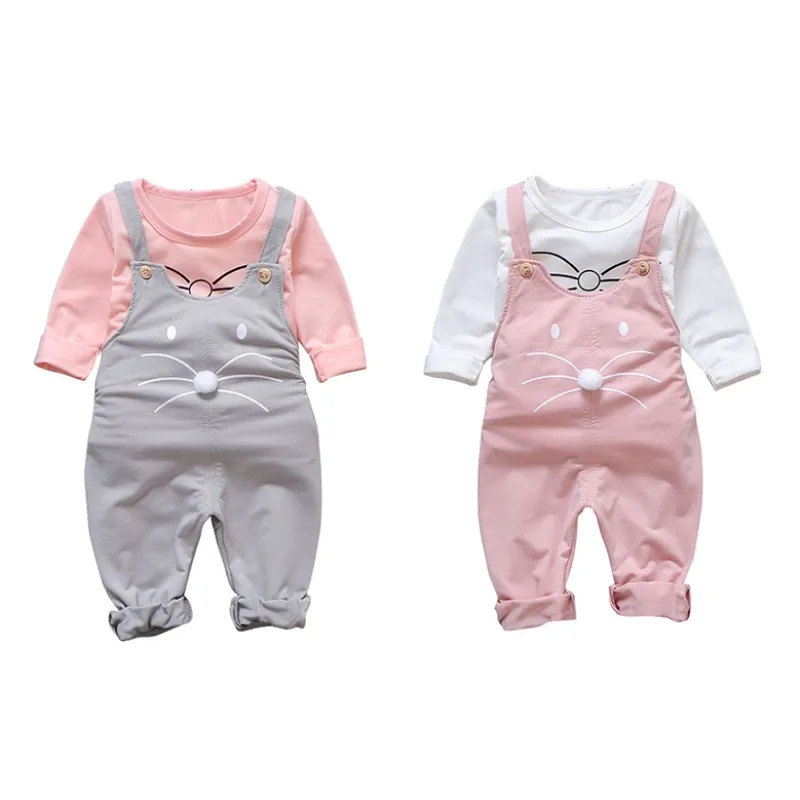 Весенние комплекты одежды для новорожденных девочек модный костюм футболка +