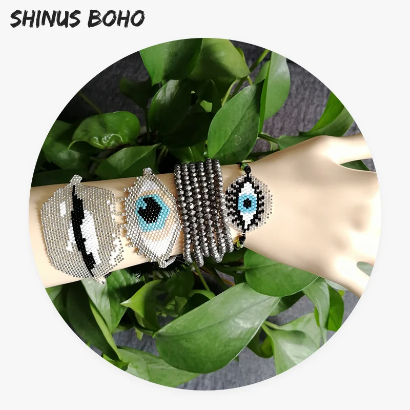 Женский серебряный браслет SHINUSBOHO Delicas Miyuki Evil Eye браслеты с подвесками и