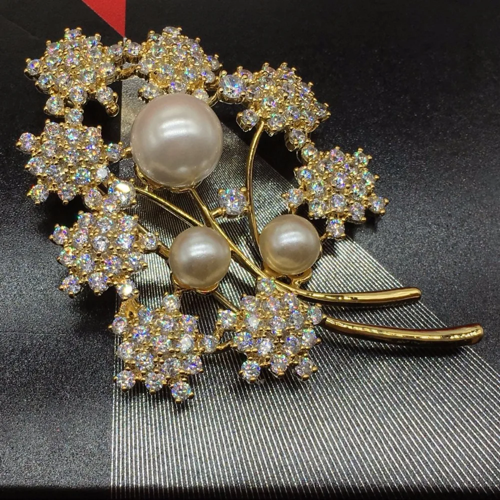 

ALPHONSE Exquisite Leaves Branch Flowers Brooch Pearl Ms. Party Gifts Zircon Brooches Christmas Ornaments Pin Pendants