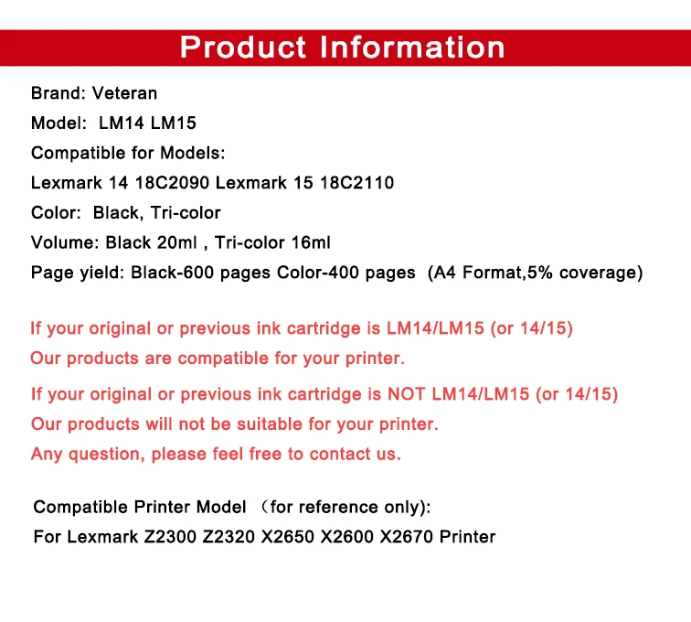 Ветеран для Lexmark 14 15 черные и цветные картриджи для Lexmark 14 15 для Lexmark Z2300 Z2320 X2650 X2600 X2670 принтер