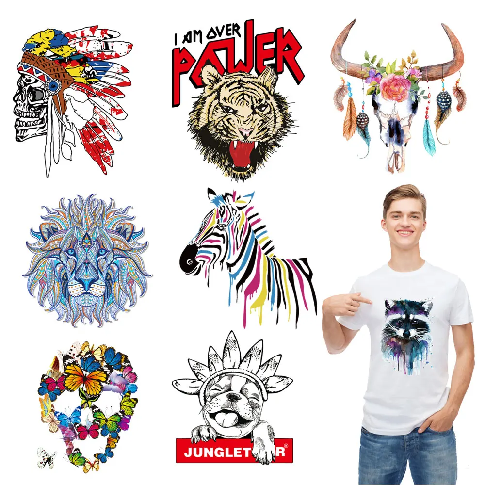 

cool bear iron transer patches for clothing jean patch iron adesivos roupa lion tiger skull vinyl heat transfer applique clothes