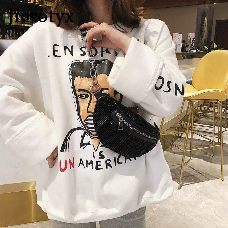 JIEROTYX Diamonds Women Belt Bag Phone Sexy Rhinestone Female Fanny Pack Waist Chest Bags Small Purse Good Quality Discount | Багаж и