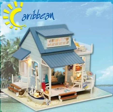 2016 Игрушки и Хобби Бесплатная Доставка Сборка DIY Деревянная Кукла Дом Карибского