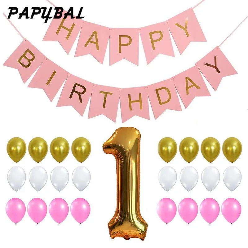 As picture PAPYBAL/воздушные шары на 1-й день рождения, синие, розовые фольгированные шары для маленьких мальчиков и девочек, украшение на первый день рождения, на один год, на день рождения, детский праздничный Декор - Цвет: As picture