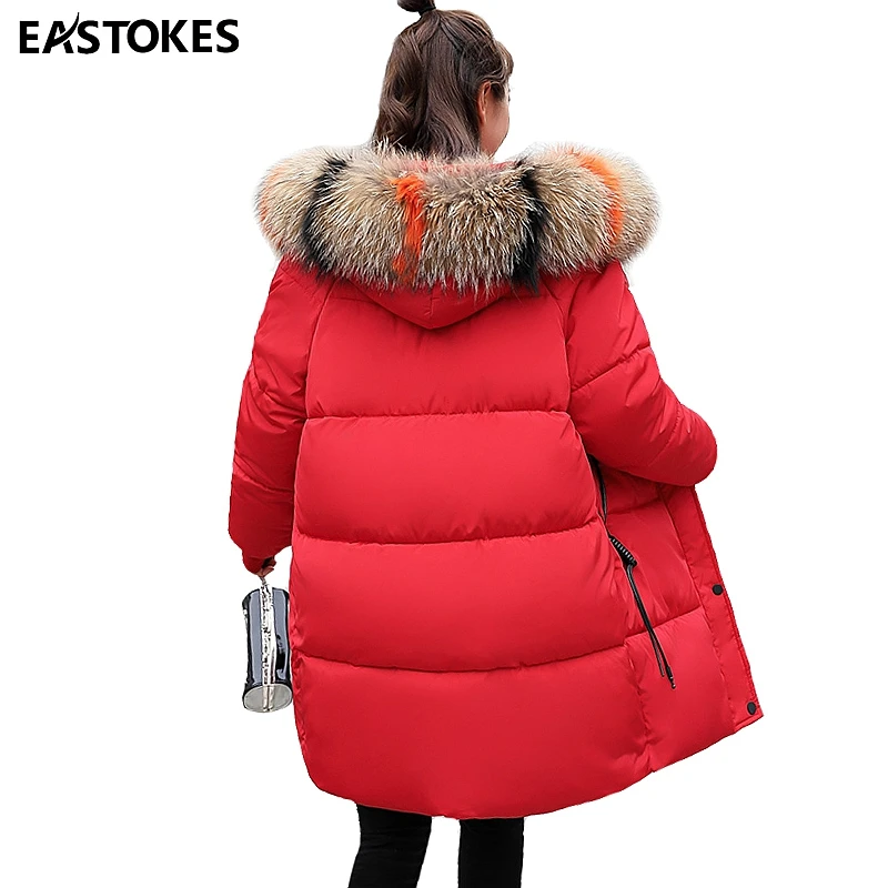 2018 Новое Женское Свободное длинное хлопковое пальто с капюшоном меховым