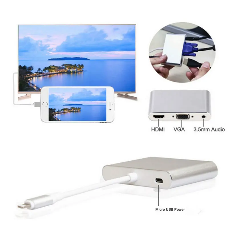 Совместимому с HDMI VGA Аудио Headpone адаптер воспроизводить музыку + кабель для