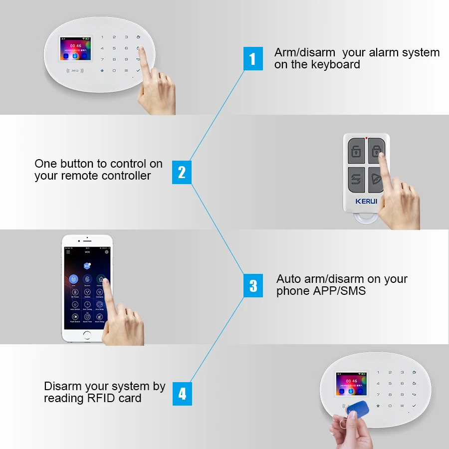 KERUI W20 Беспроводная SIM GSM wifi сигнализация RFID карта TFT цветной дисплей iPhone IOS Android приложение управление