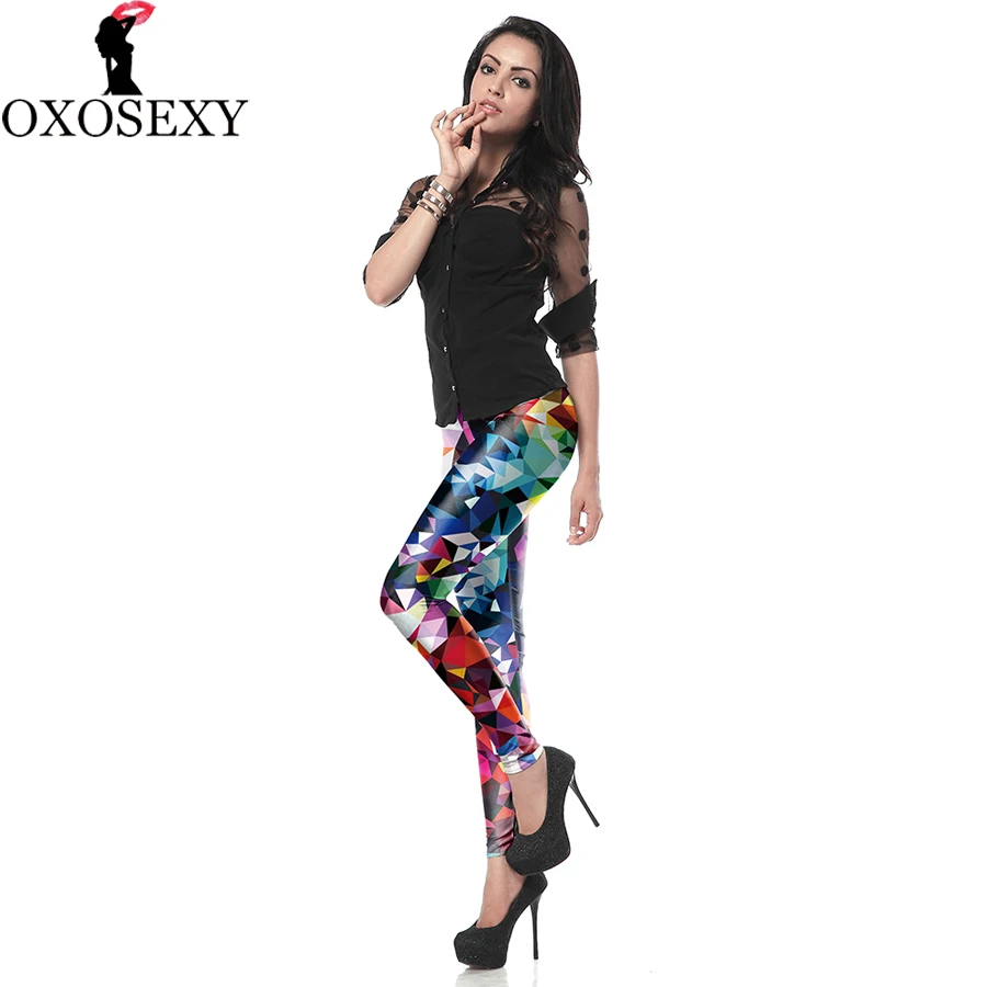 Женские леггинсы с высокой талией разноцветные облегающие штаны геометрическим