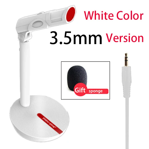 White Audio Микрофон для караоке, голосовая запись, пение, студия, ПК, USB, 3,5 мм, для компьютера, Vol, Регулируемый переключатель, вращающийся, гибкий, профессиональный микрофон - Цвет: White Audio