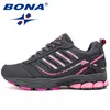 Pink Dark Grey BONA/Новинка; Лидер продаж; стильные женские кроссовки для бега; спортивная обувь для активного отдыха; популярные кроссовки на шнуровке; удобная женская спортивная обувь - Цвет: Pink Dark Grey