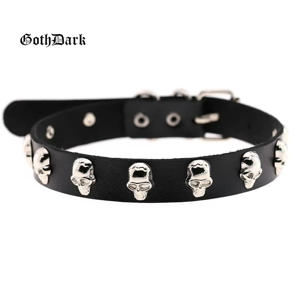 Женский ошейник Goth Dark ожерелье из искусственной кожи с черепами панк удавка
