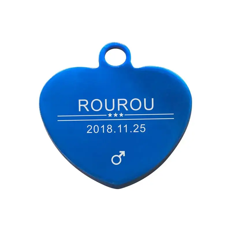 Heart-Blue Гравировка, идентификационная бирка для питомцев, нержавеющая сталь, бирки для собак, кошек, Именные Бирки, ошейник, аксессуары, подвеска на заказ, серебро, золото, розовое золото, черный - Цвет: Heart-Blue