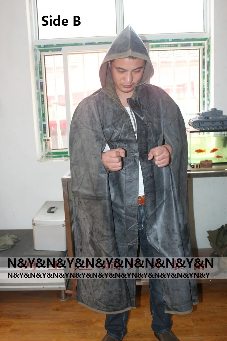 Утолщенный двусторонний водонепроницаемый плащ в стиле милитари мужской