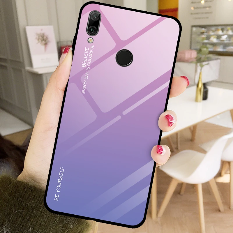 Чехол из закаленного стекла с градиентом для huawei Y7 Prime Y7PRIME DUB-LX1 Y7 Pro DUB-LX2, жесткий чехол для телефона с полным покрытием - Цвет: LPink