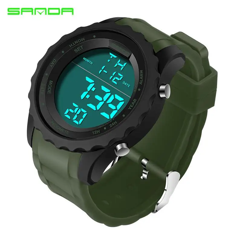 Army green SANDA новая модель спортивные часы мужские наручные часы модные цифровые светодиодные армейские часы Популярные водонепроницаемые часы для мужчин - Цвет: Army green