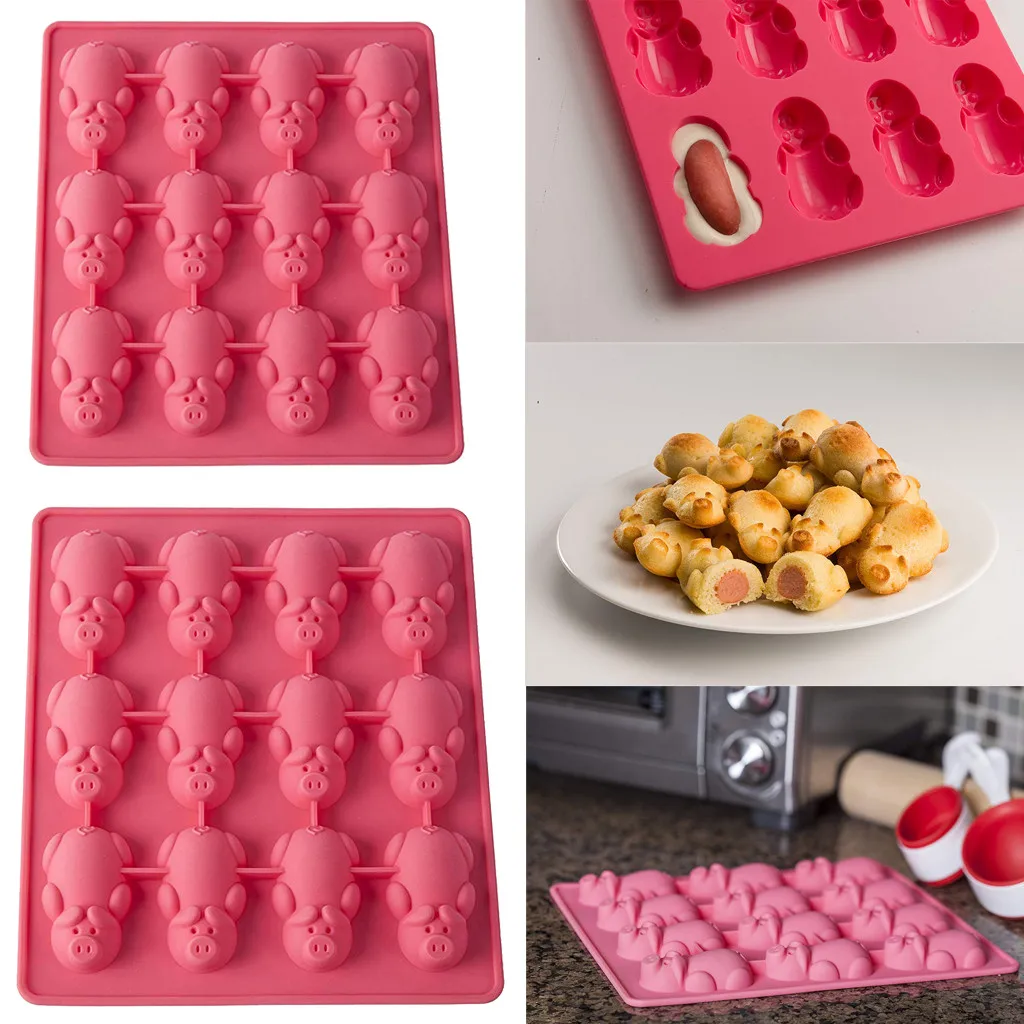 New Sales 20x25cm Multifunction 12 Little Pig Silicone Cake Baking Pink Mould Kitchen gadget Tools Molds | Дом и сад