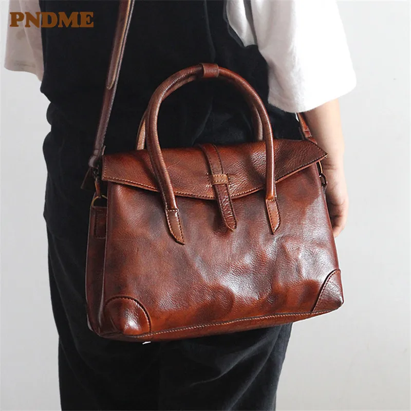 

PNDME модная женская сумка на плечо ручной работы из натуральной воловьей кожи винтажная роскошная сумка сумки через плечо для дам