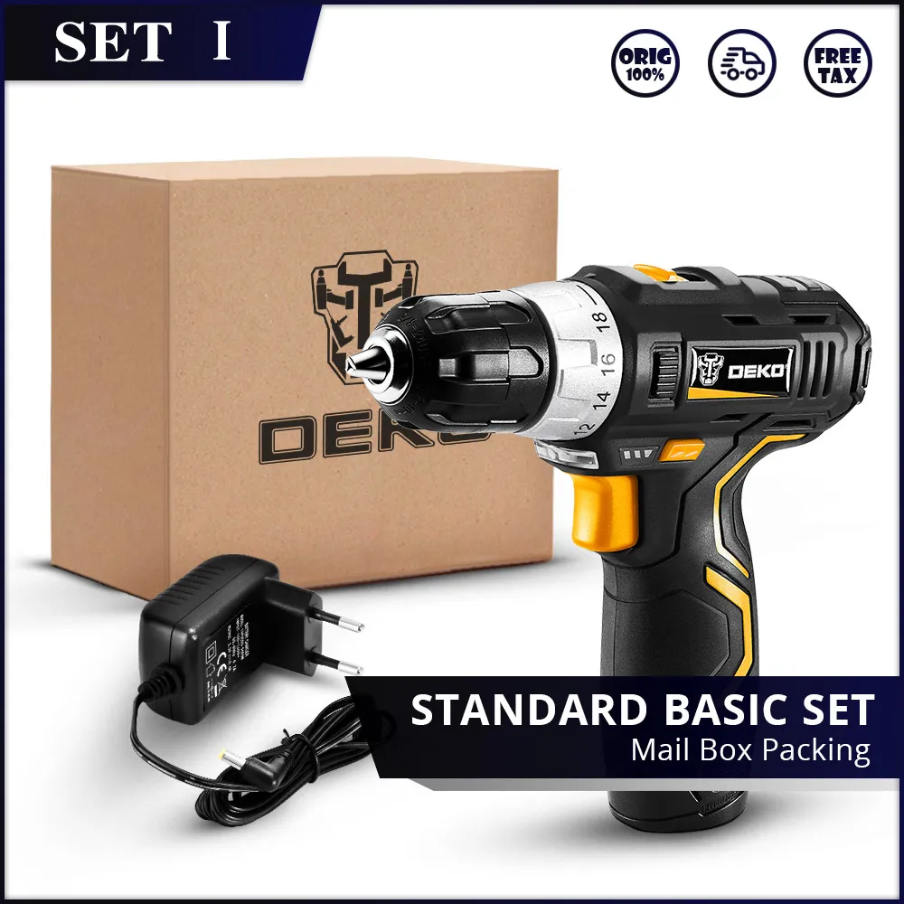 SET1 Обувь по заводским ценам DEKO GCD12DU3 12V макс электрическая отвертка литиевая Батарея переменной Скорость светодиодный Аккумуляторная дрель электрическая мини Мощность драйвер - Цвет: SET1